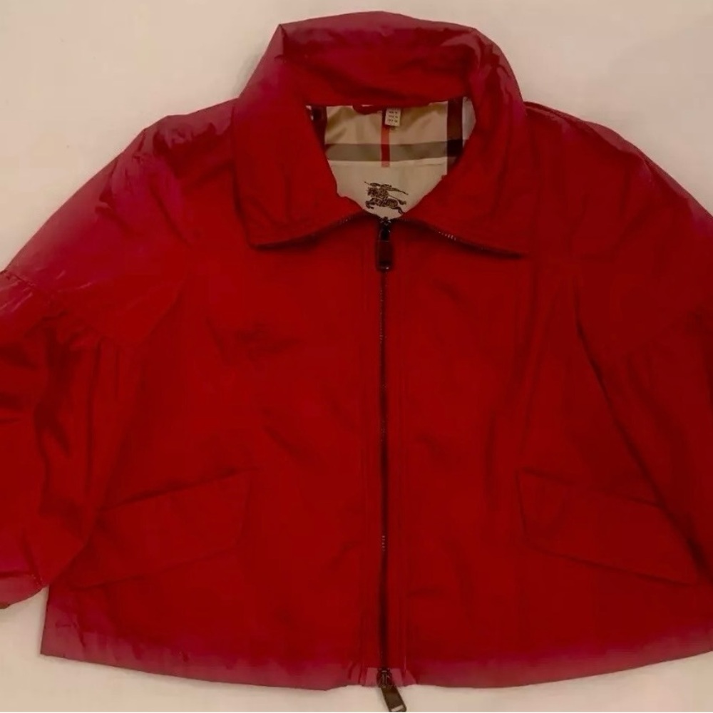 Burberry Red Puffer Jacket with Classic Plaid Lining